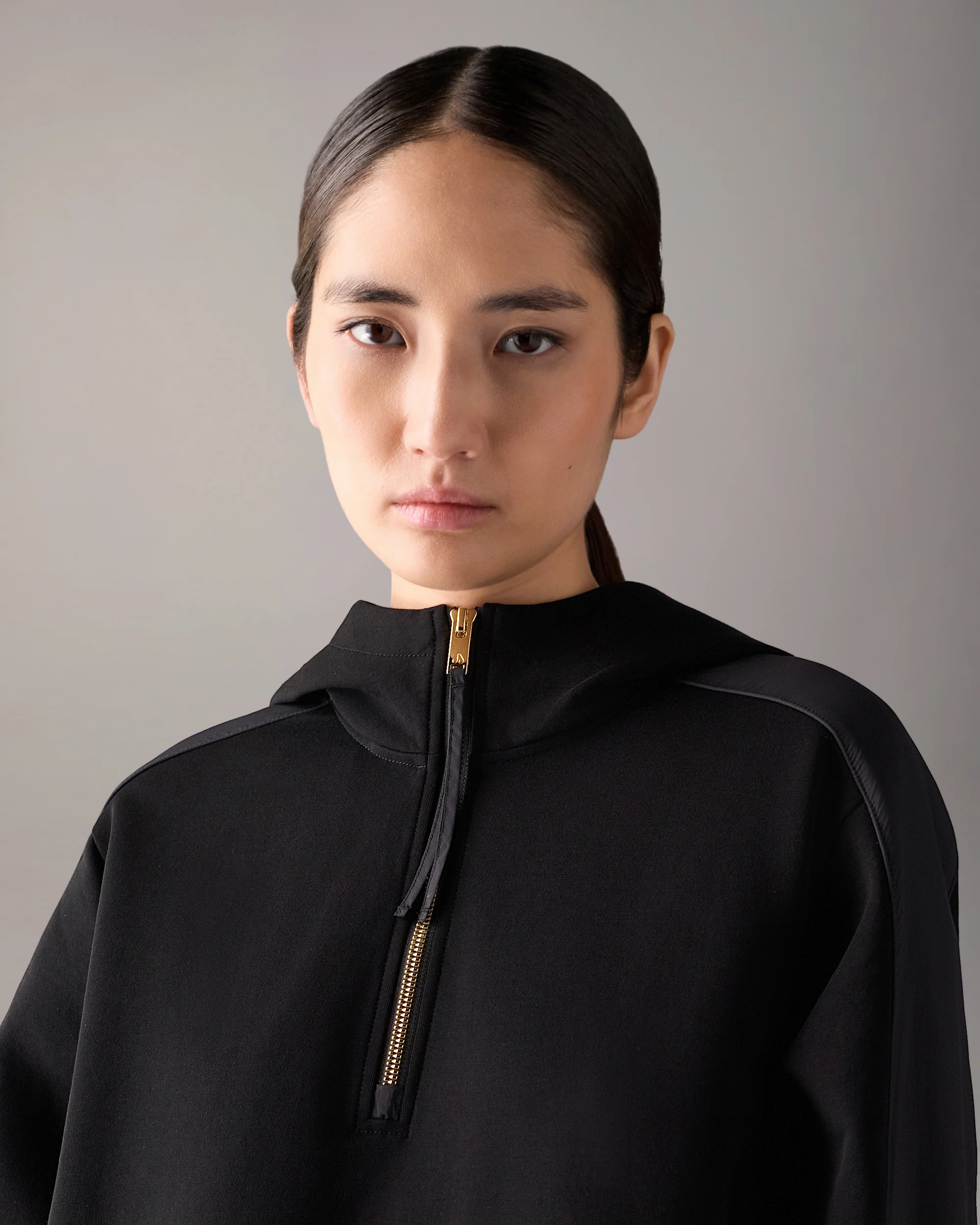 GOLD SERIES MIXED MEDIA HOODIE IN NEOPRENE-BLACK - Image 6