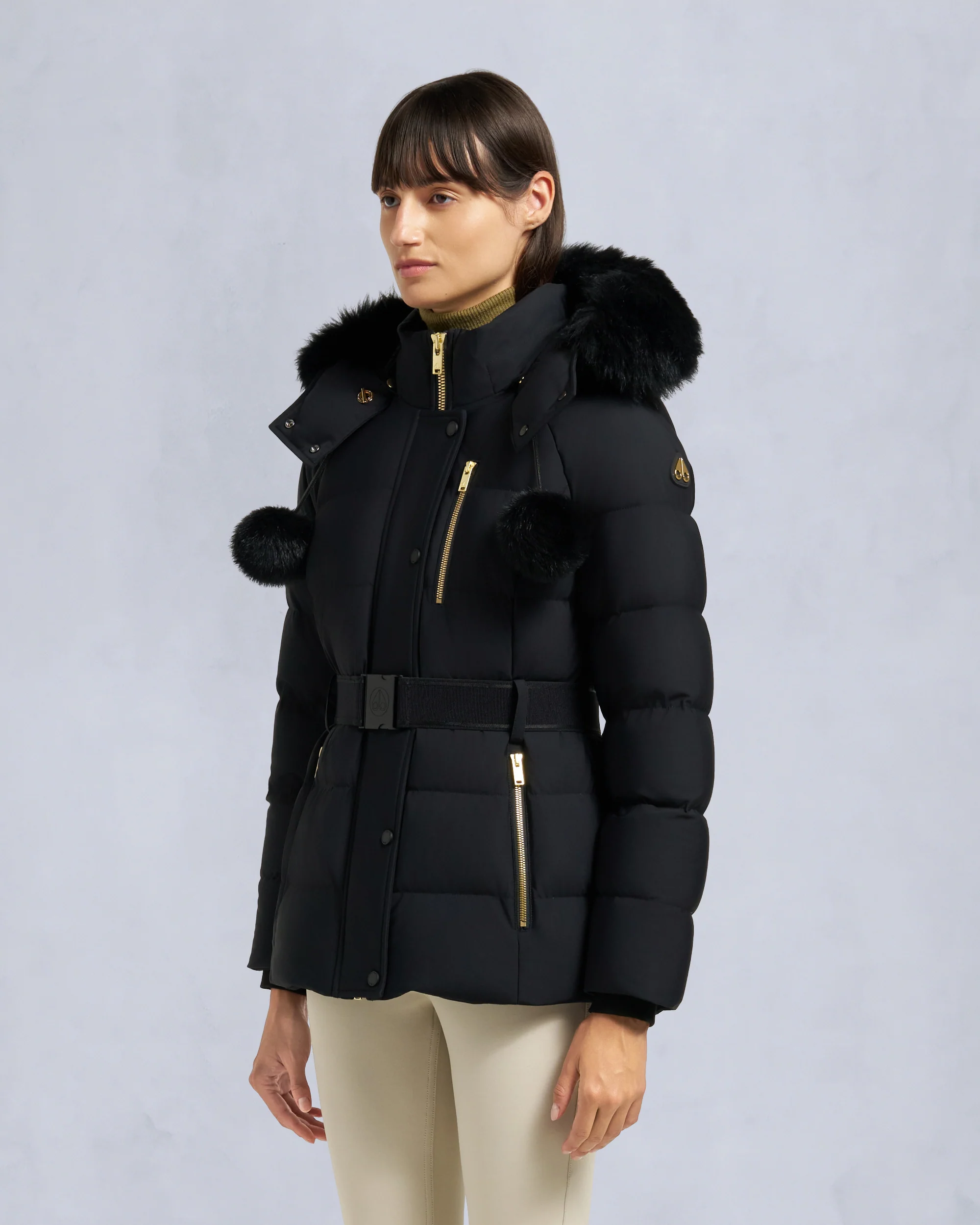 GOLD SERIES NYLUXE CAMBRIA SHEARLING TRIM JACKET-BLACK/BLACK - Image 2