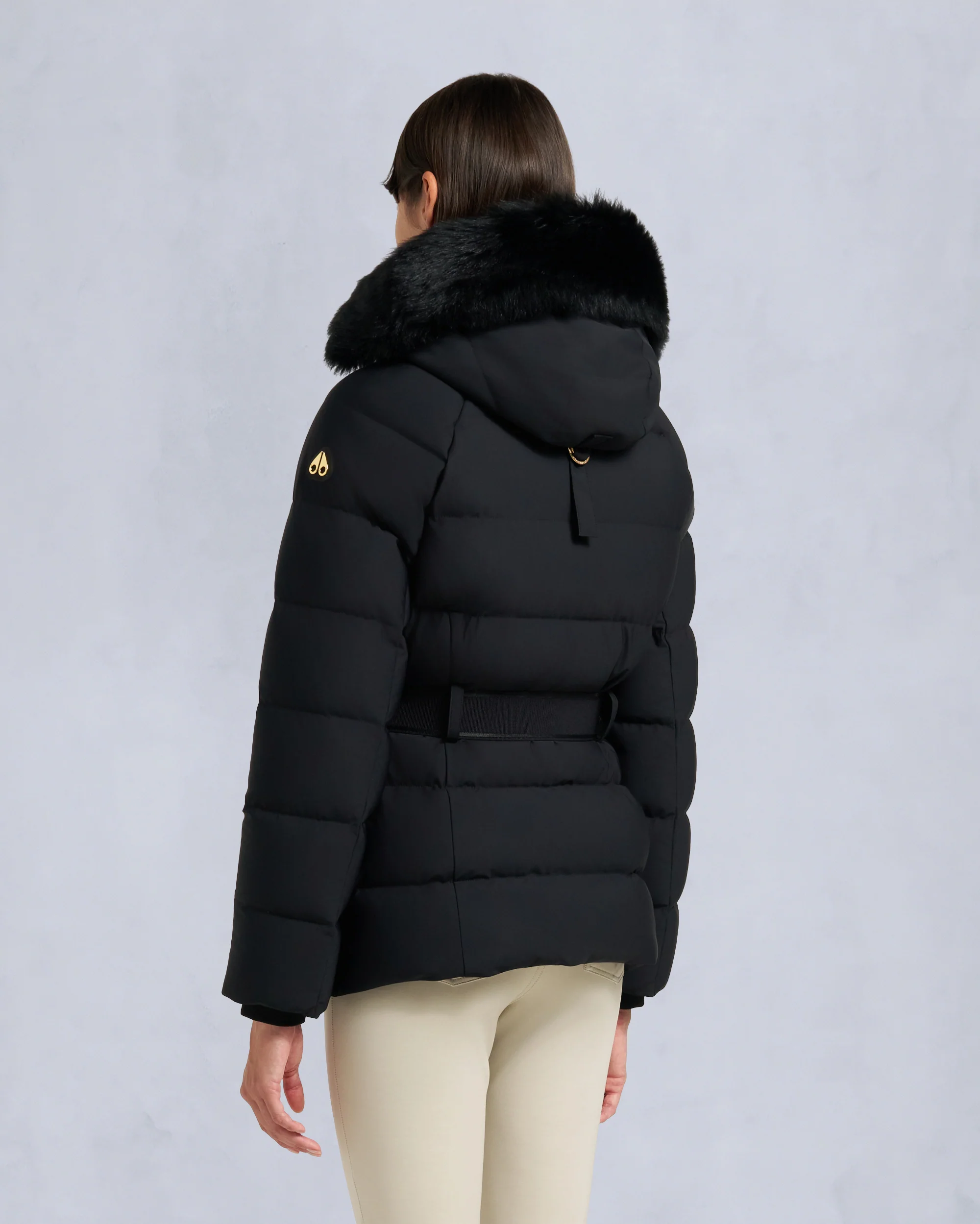 GOLD SERIES NYLUXE CAMBRIA SHEARLING TRIM JACKET-BLACK/BLACK - Image 3