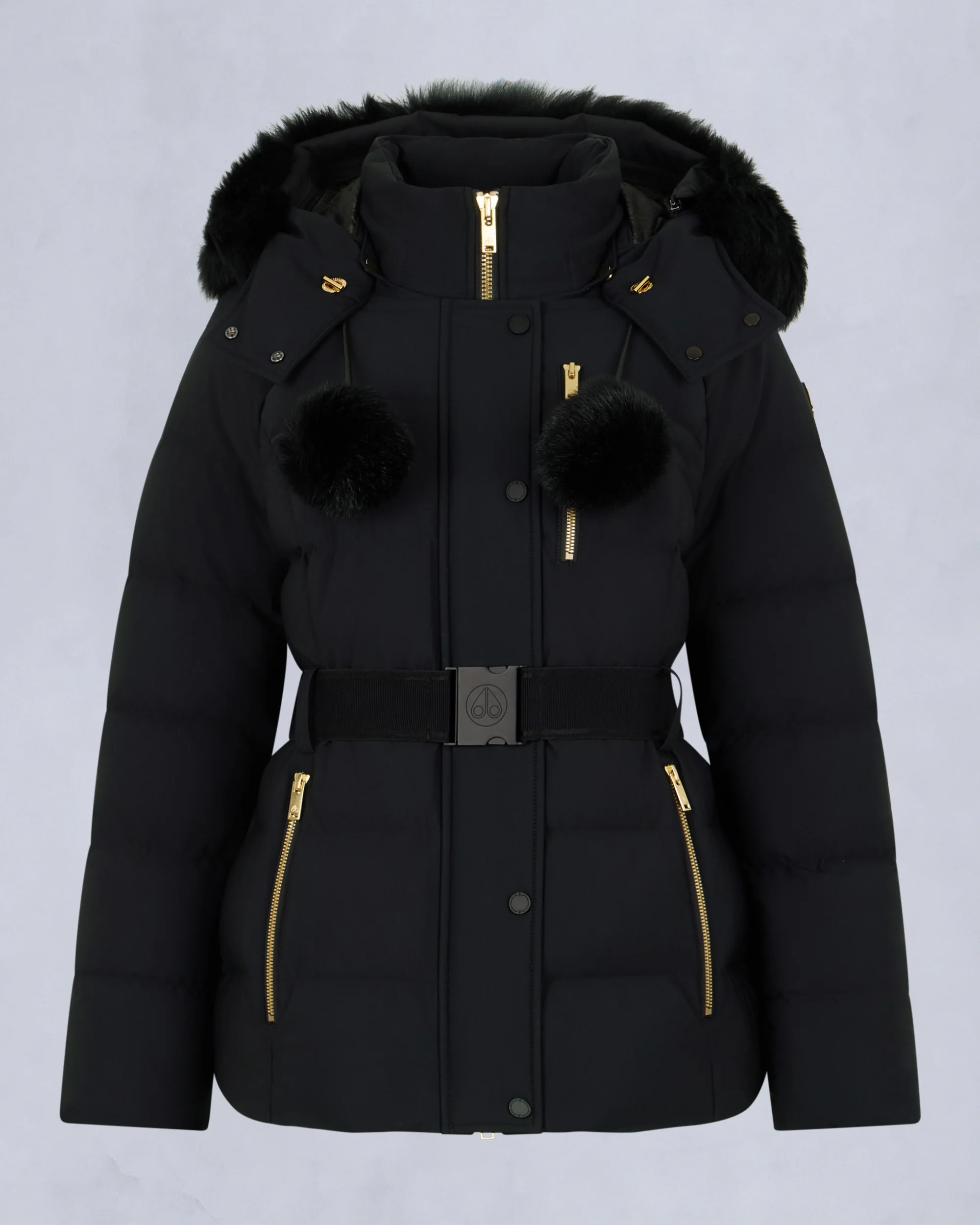 GOLD SERIES NYLUXE CAMBRIA SHEARLING TRIM JACKET-BLACK/BLACK - Image 8
