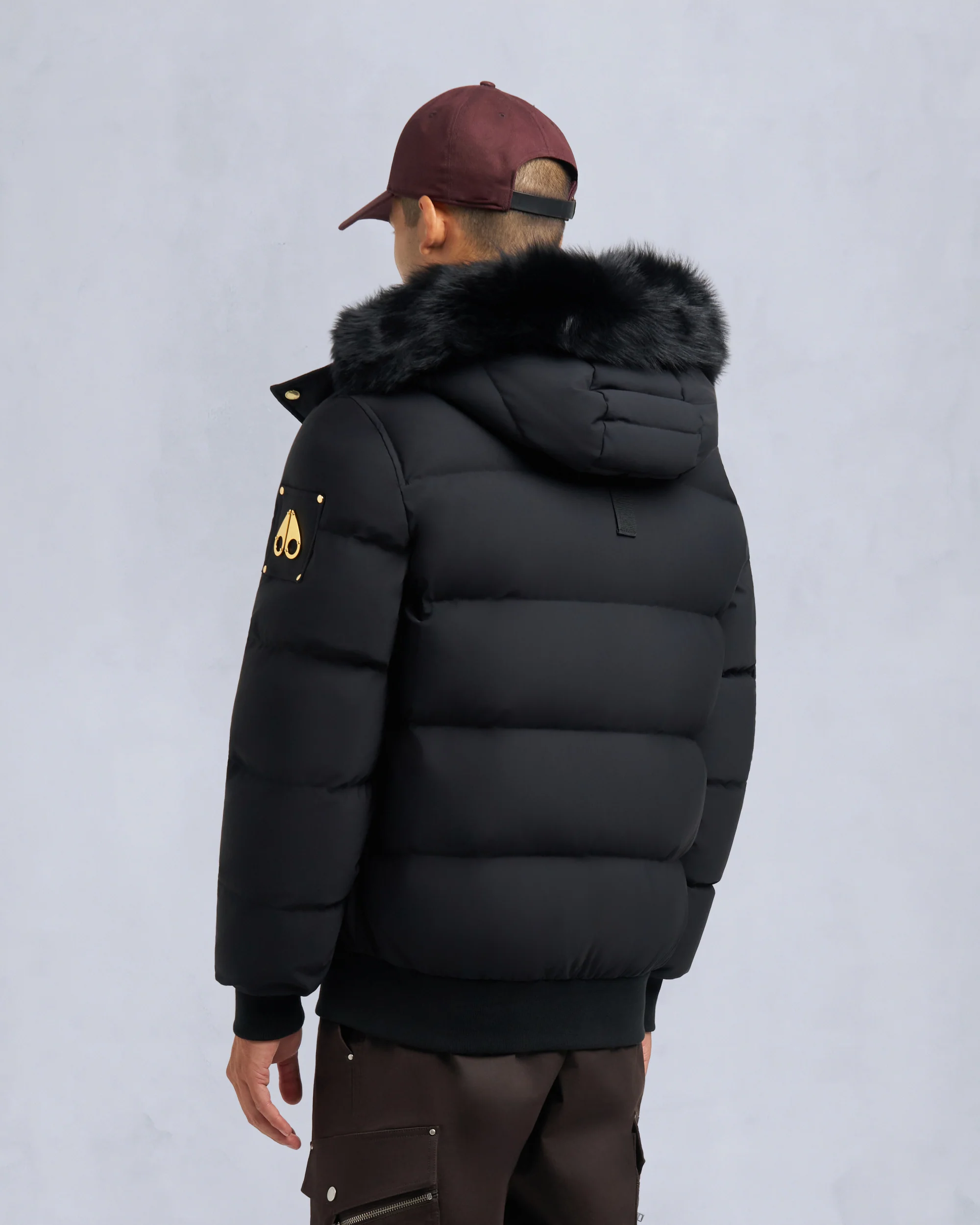 GOLD SERIES NYLUXE STAGG SHEARLING TRIM BOMBER-BLACK/BLACK - Image 3