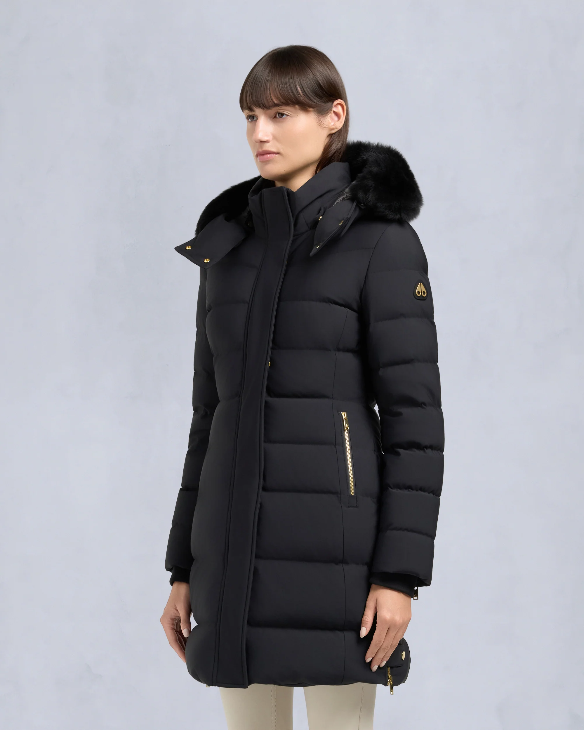 GOLD SERIES NYLUXE WATERSHED SHEARLING TRIM PARKA-BLACK/BLACK - Image 7