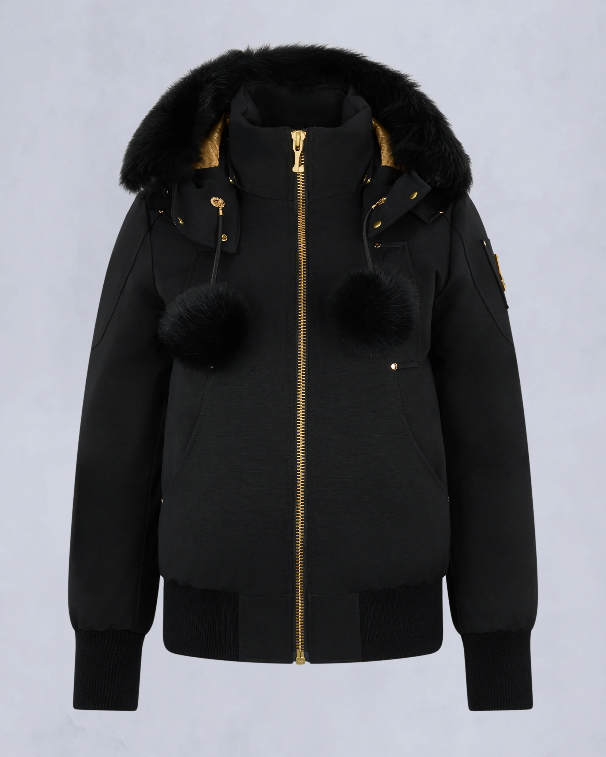 GOLD SERIES ORIGINAL SAINTE FLAVIE SHEARLING TRIM BOMBER JACKET-BLACK/BLACK - Image 8