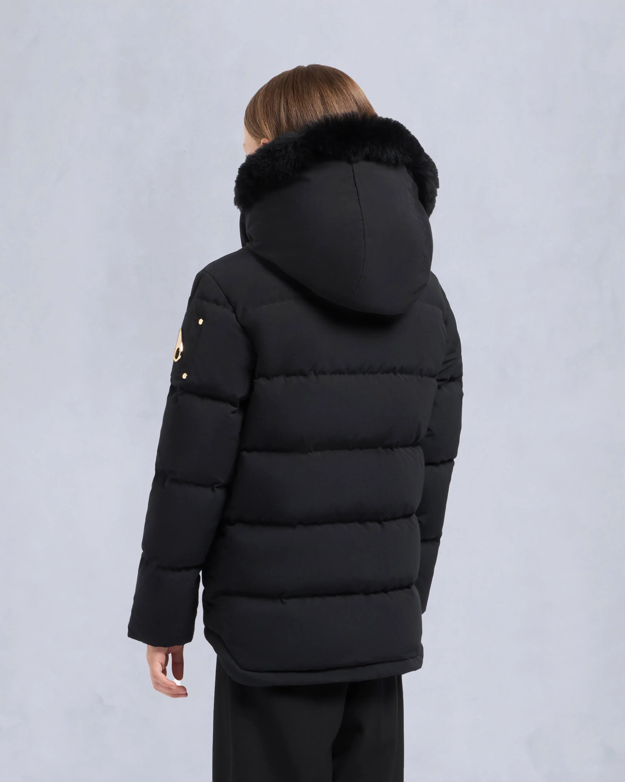 KIDS  UNISEX ORIGINAL GOLD SERIES SHEARLING TRIM 3Q JACKET-BLACK/BLACK - Image 3