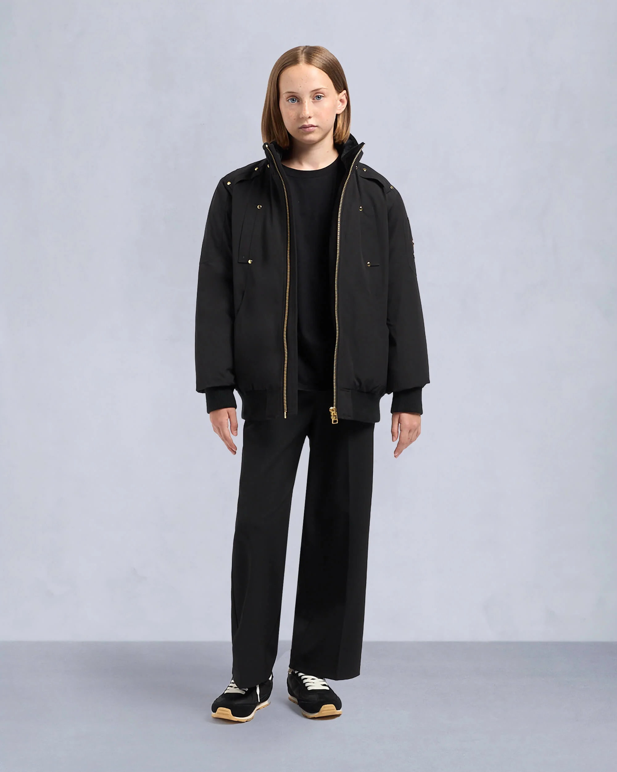 KIDS  UNISEX ORIGINAL GOLD SERIES SHEARLING TRIM BOMBER JACKET-BLACK/BLACK - Image 6