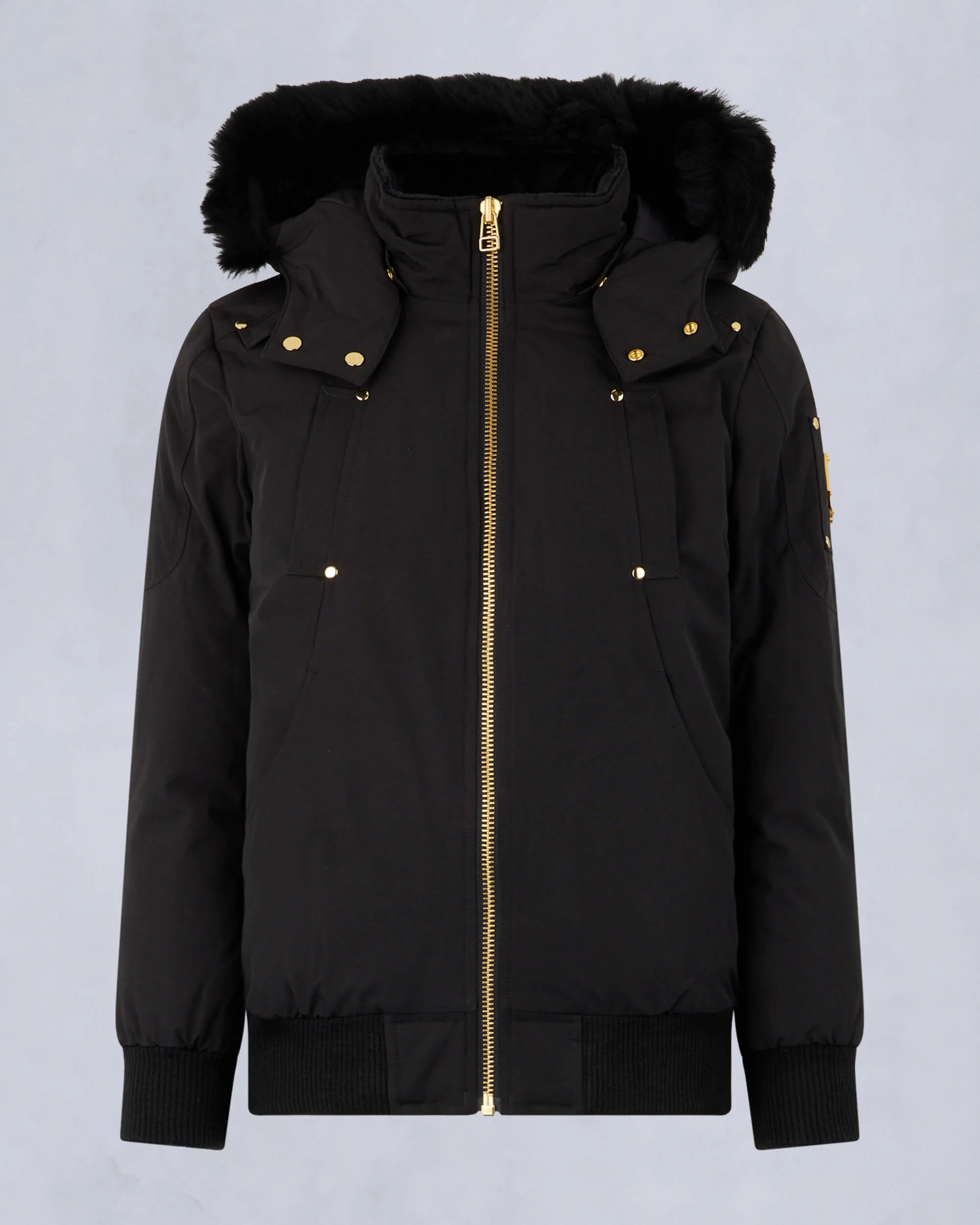 KIDS  UNISEX ORIGINAL GOLD SERIES SHEARLING TRIM BOMBER JACKET-BLACK/BLACK - Image 7