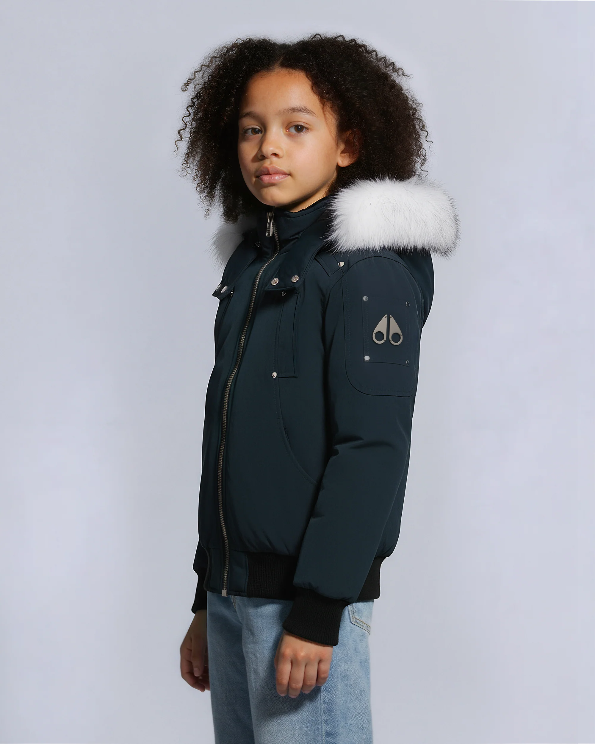 KIDS UNISEX ORIGINAL SHEARLING TRIM BOMBER -NAVY/NATURAL - Image 2