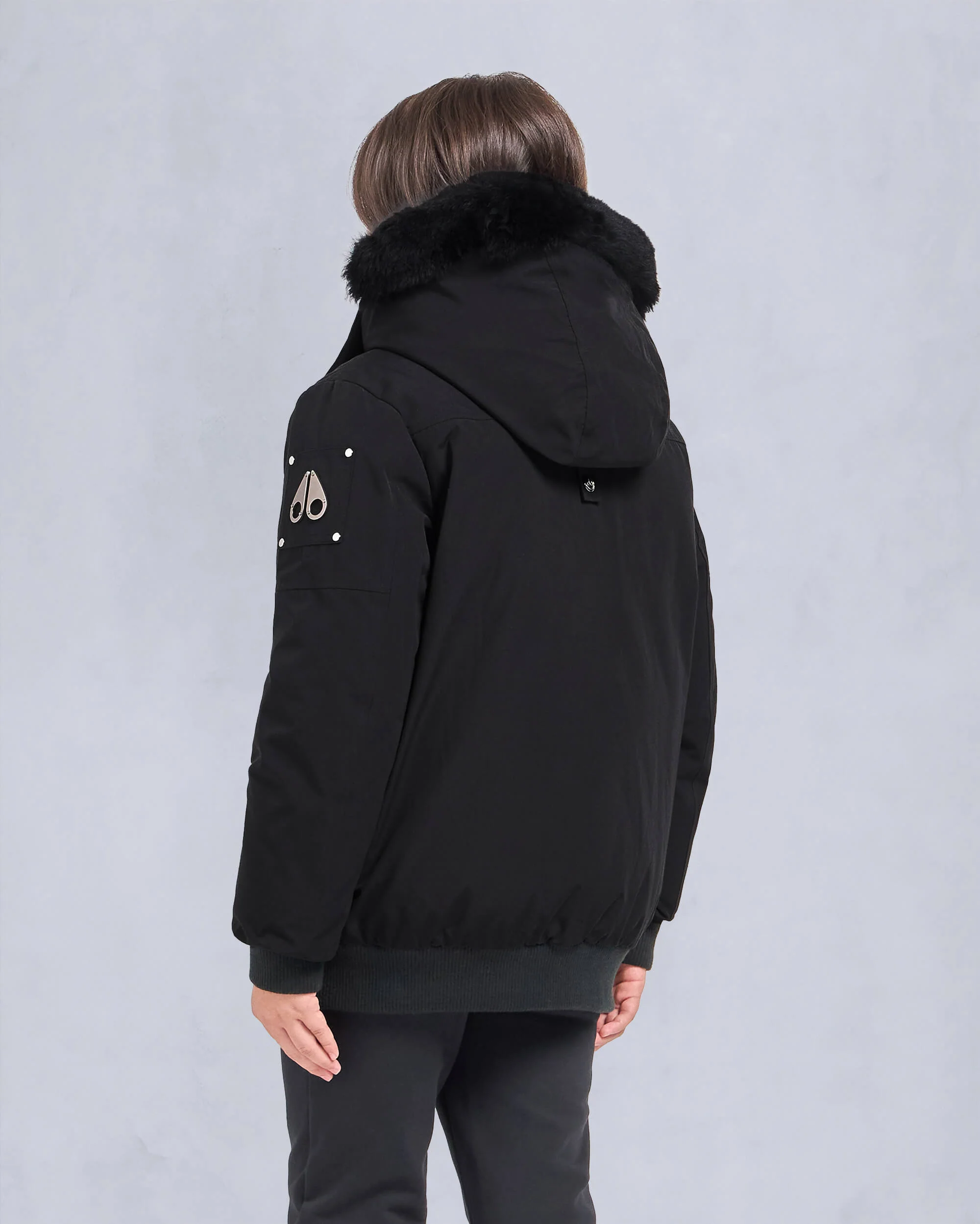 KIDS UNISEX ORIGINAL SHEARLING TRIM BOMBER -BLACK/BLACK - Image 3