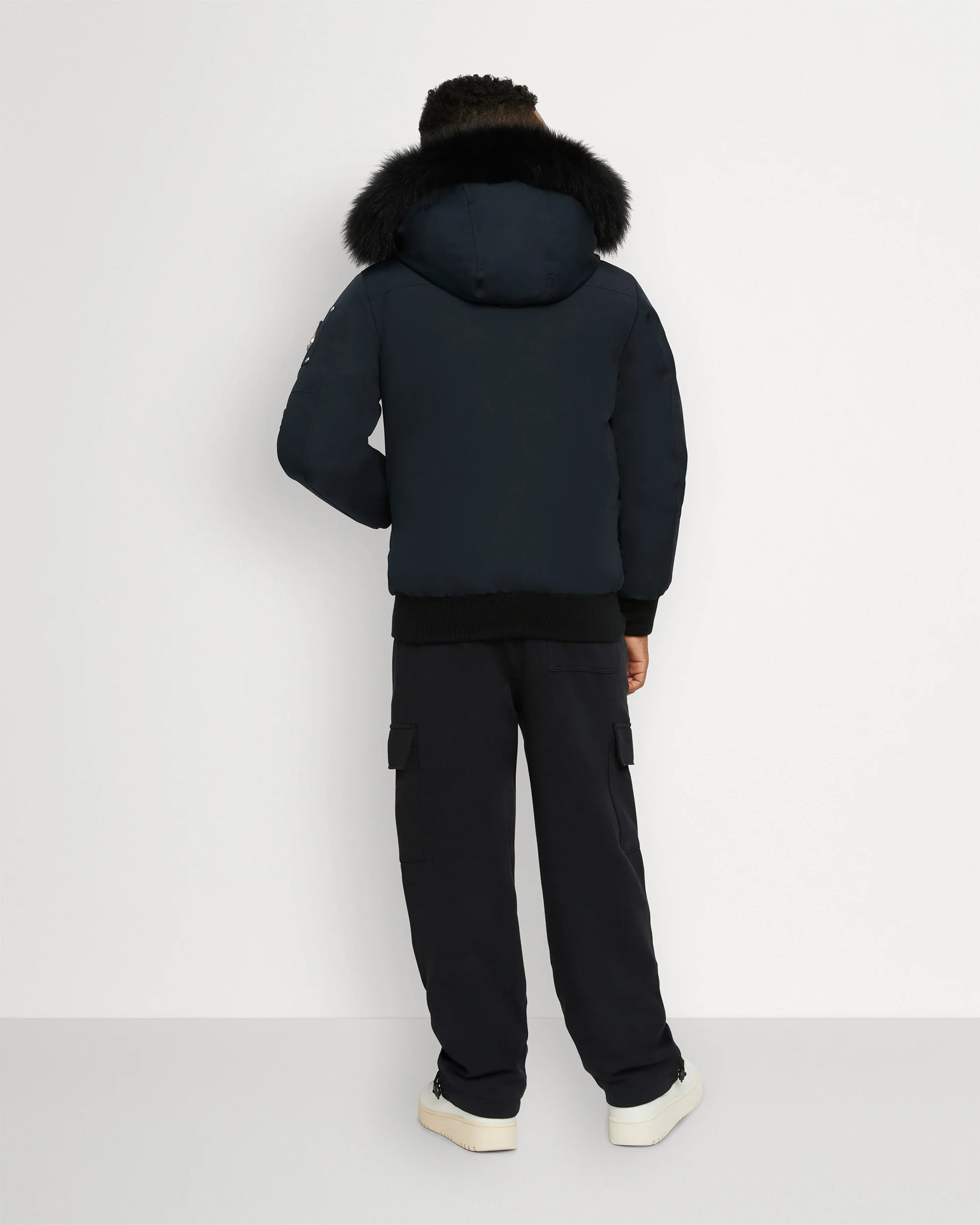 KIDS UNISEX ORIGINAL SHEARLING TRIM BOMBER -NAVY/BLACK - Image 3