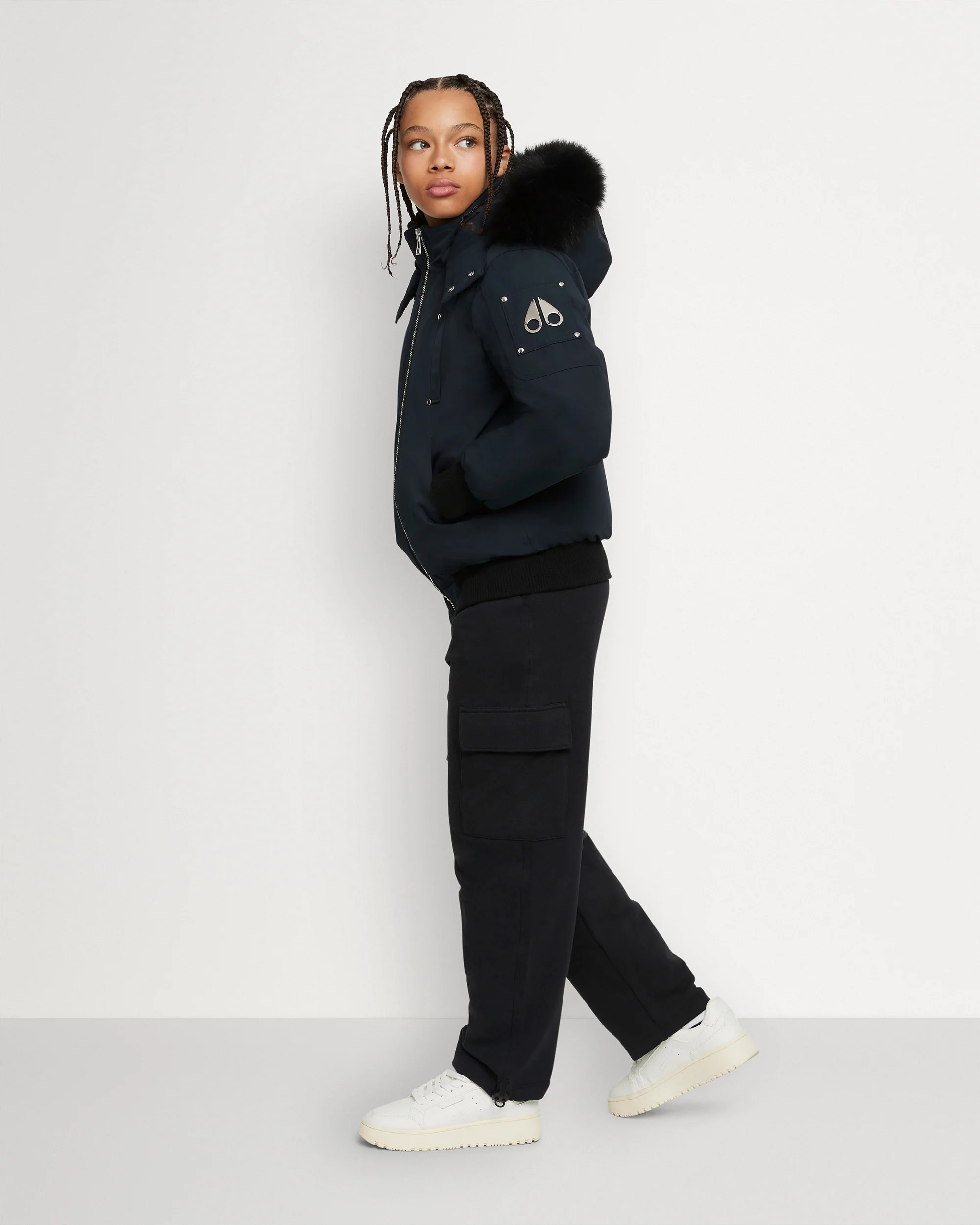 KIDS UNISEX ORIGINAL SHEARLING TRIM BOMBER -NAVY/BLACK - Image 6
