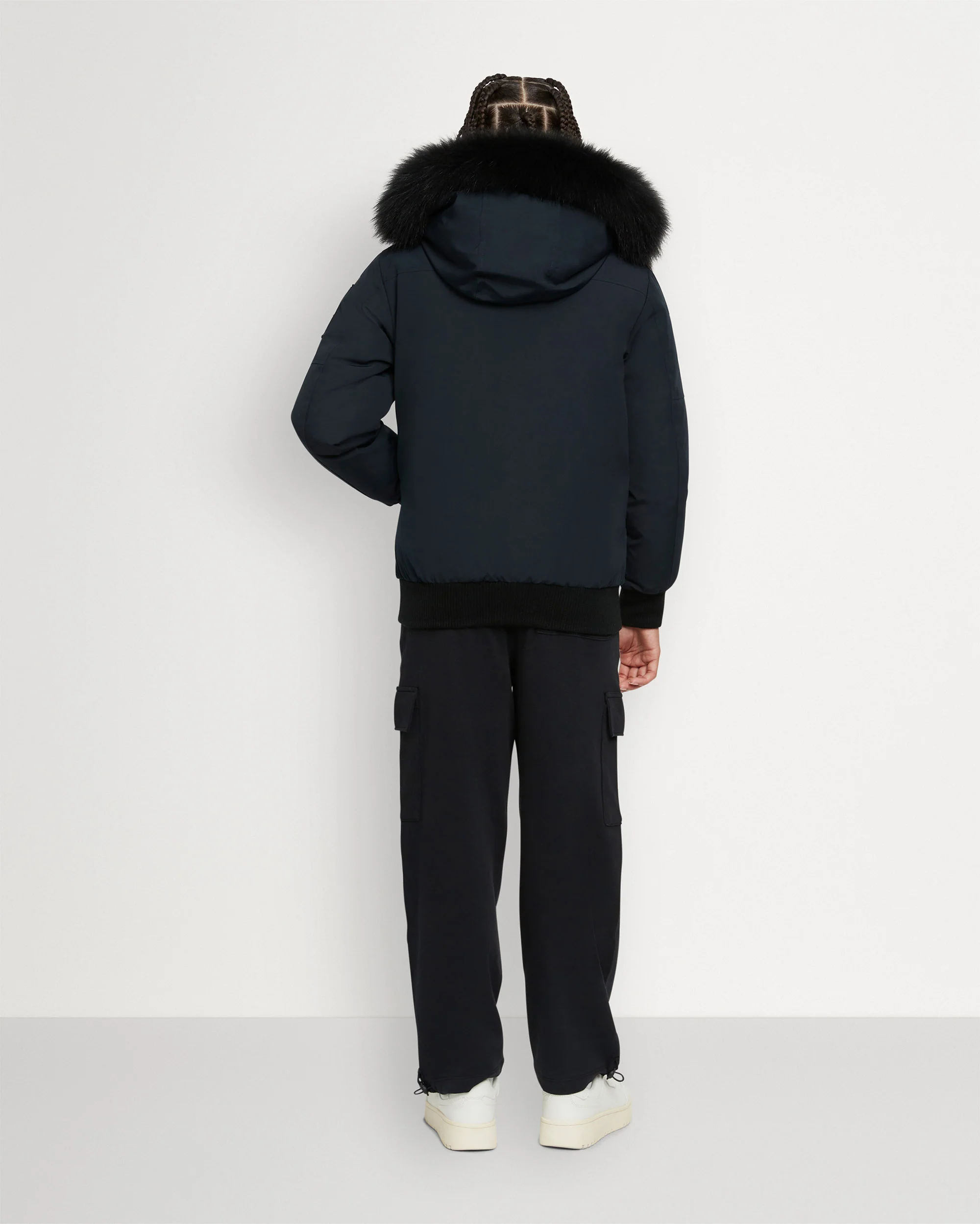 KIDS UNISEX ORIGINAL SHEARLING TRIM BOMBER -NAVY/BLACK - Image 7