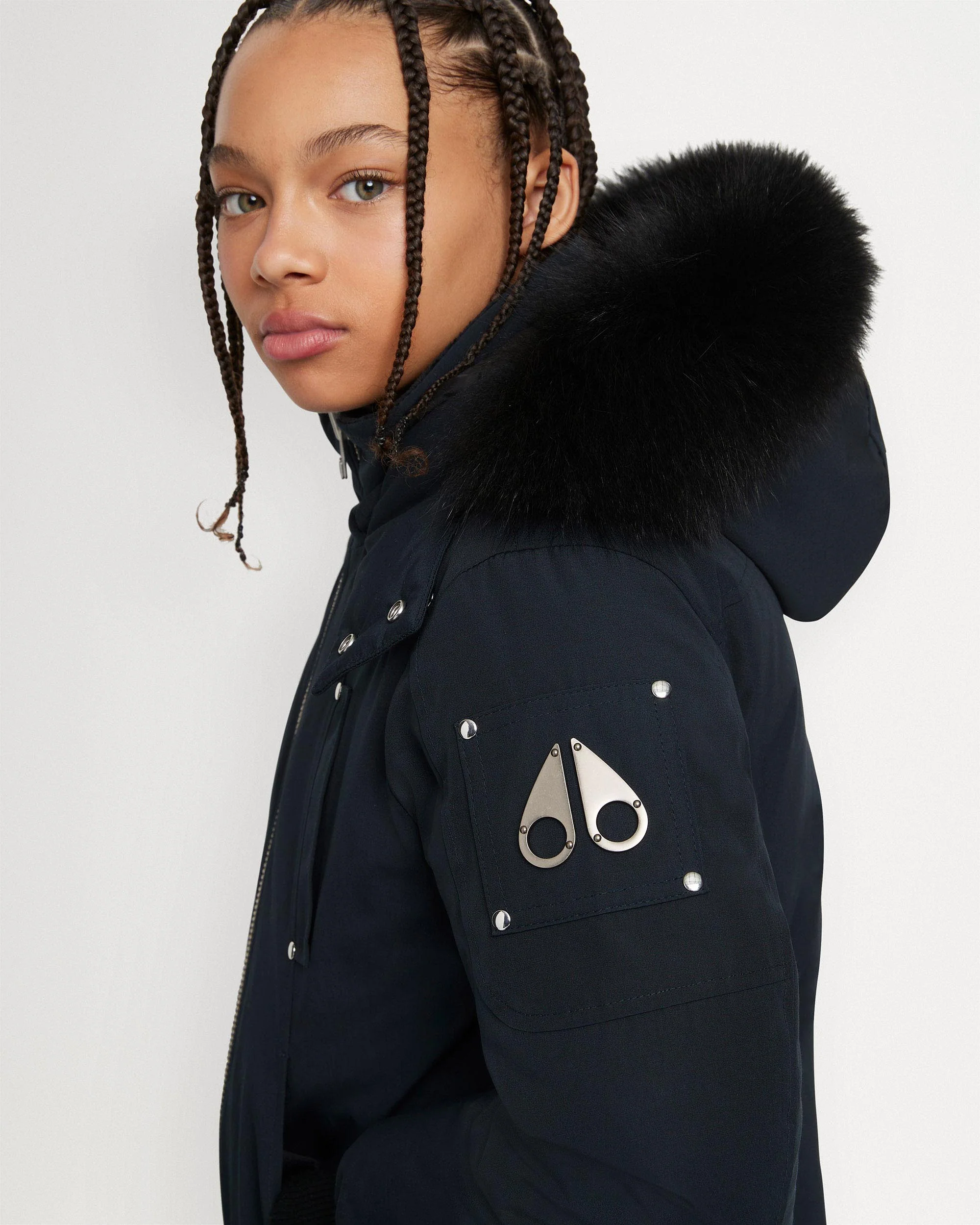 KIDS UNISEX ORIGINAL SHEARLING TRIM BOMBER -NAVY/BLACK - Image 8