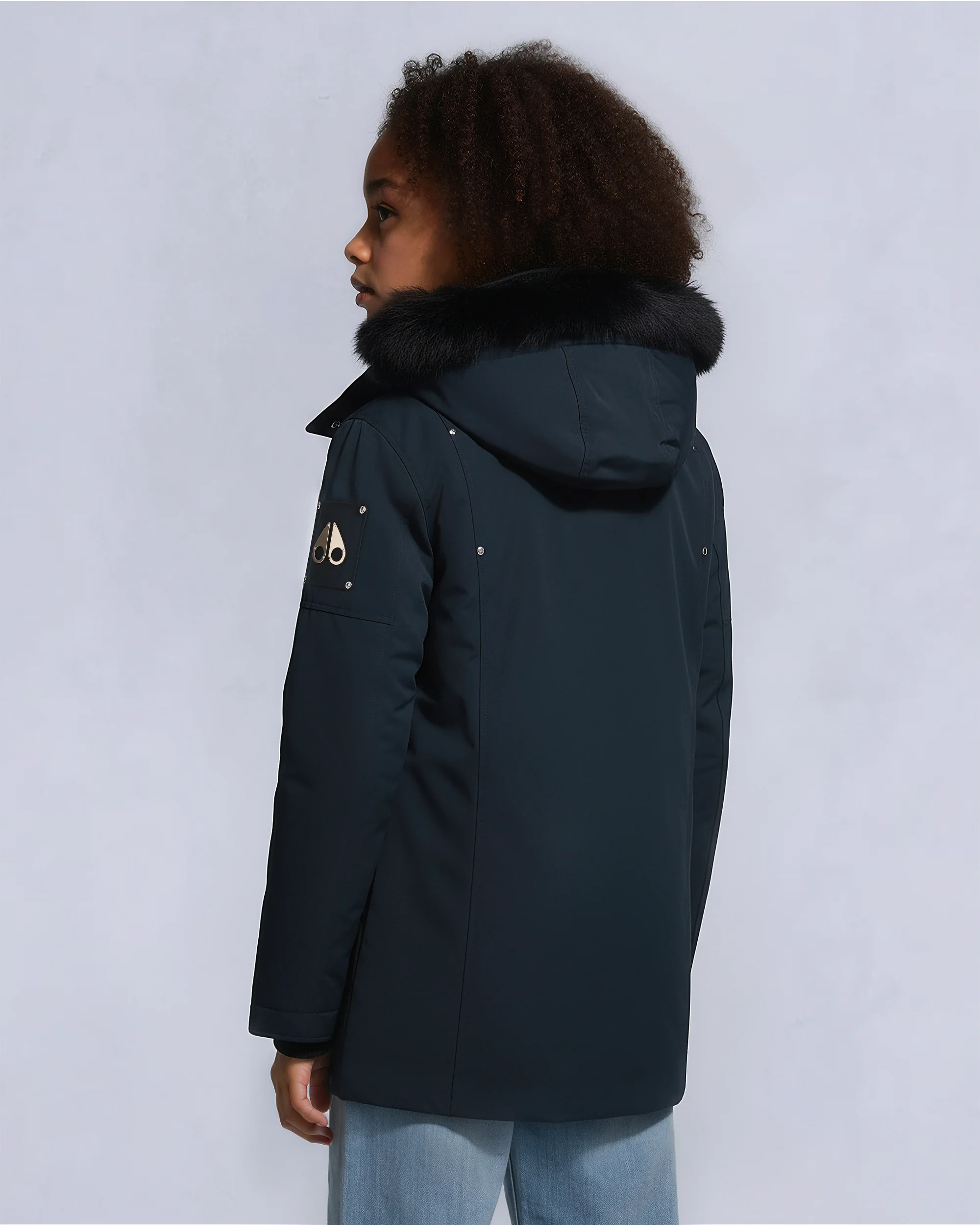 KIDS UNISEX ORIGINAL  SHEARLING TRIM PARKA-NAVY/BLACK - Image 3