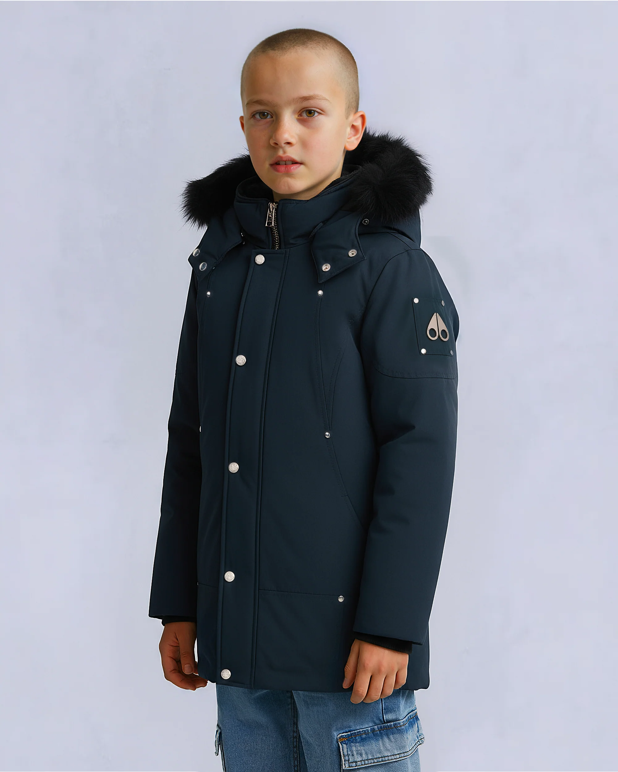 KIDS UNISEX ORIGINAL  SHEARLING TRIM PARKA-NAVY/BLACK - Image 7