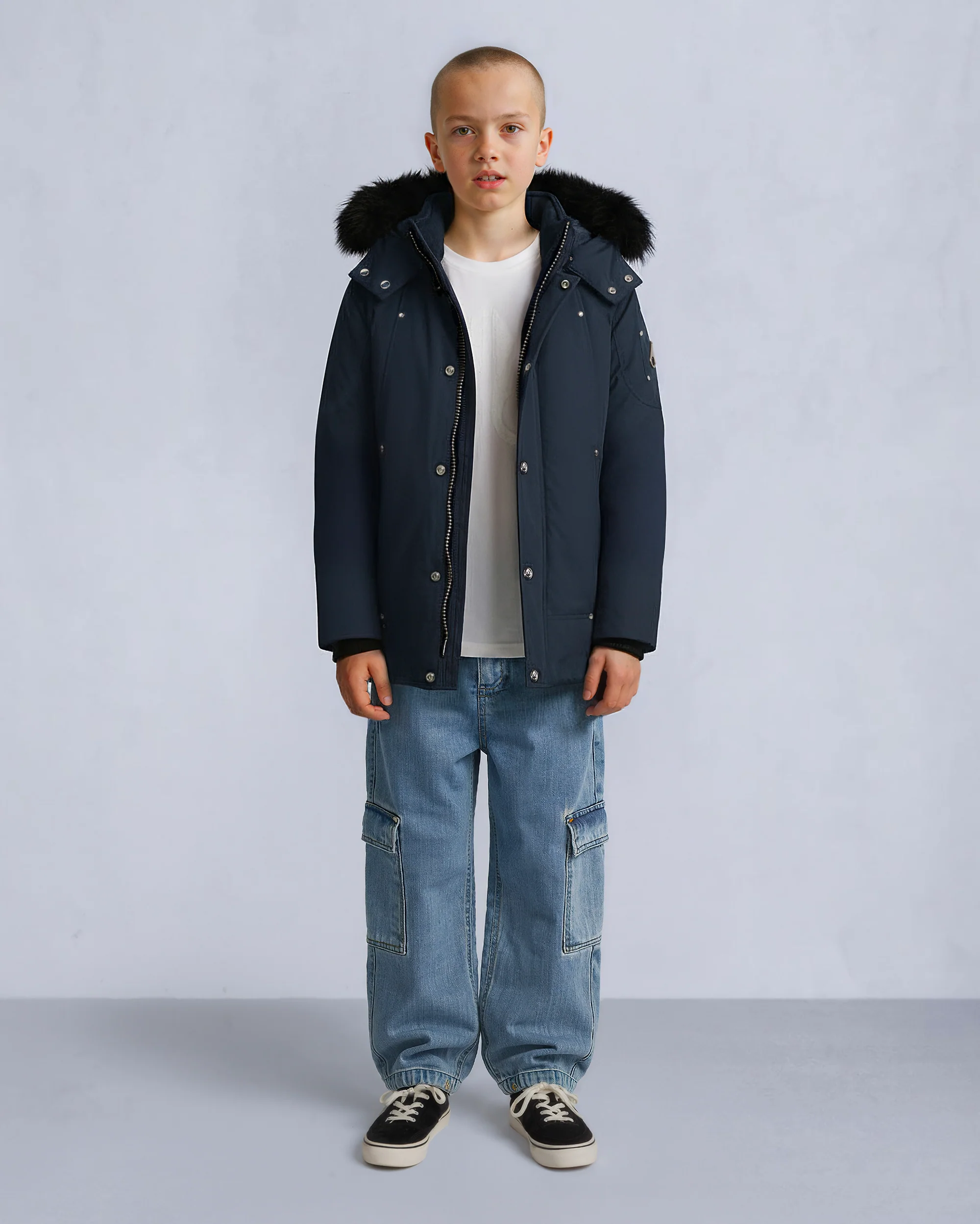 KIDS UNISEX ORIGINAL  SHEARLING TRIM PARKA-NAVY/BLACK - Image 8