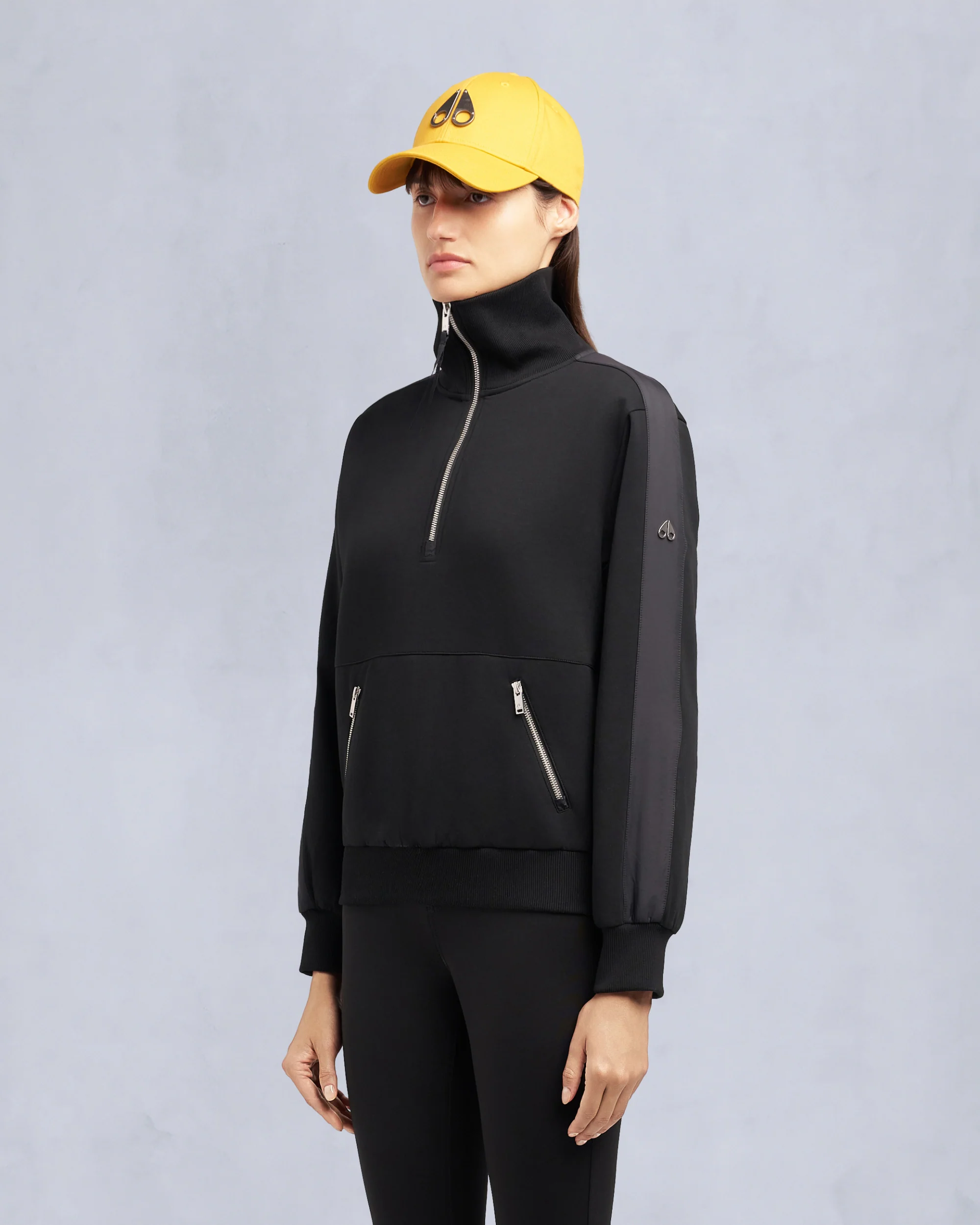 MIX MEDIA QUARTER ZIP SWEATER-BLACK - Image 2