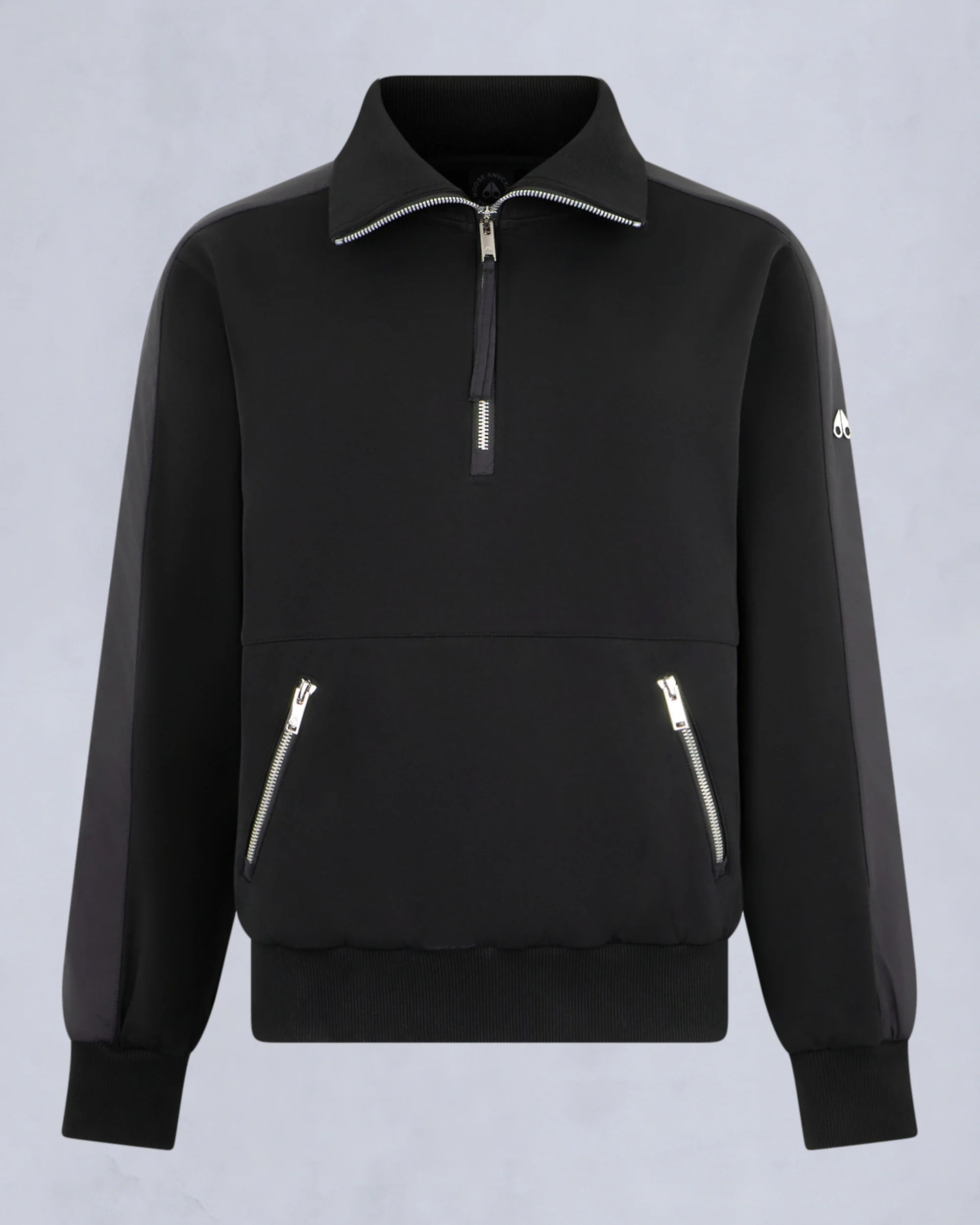 MIX MEDIA QUARTER ZIP SWEATER-BLACK - Image 7