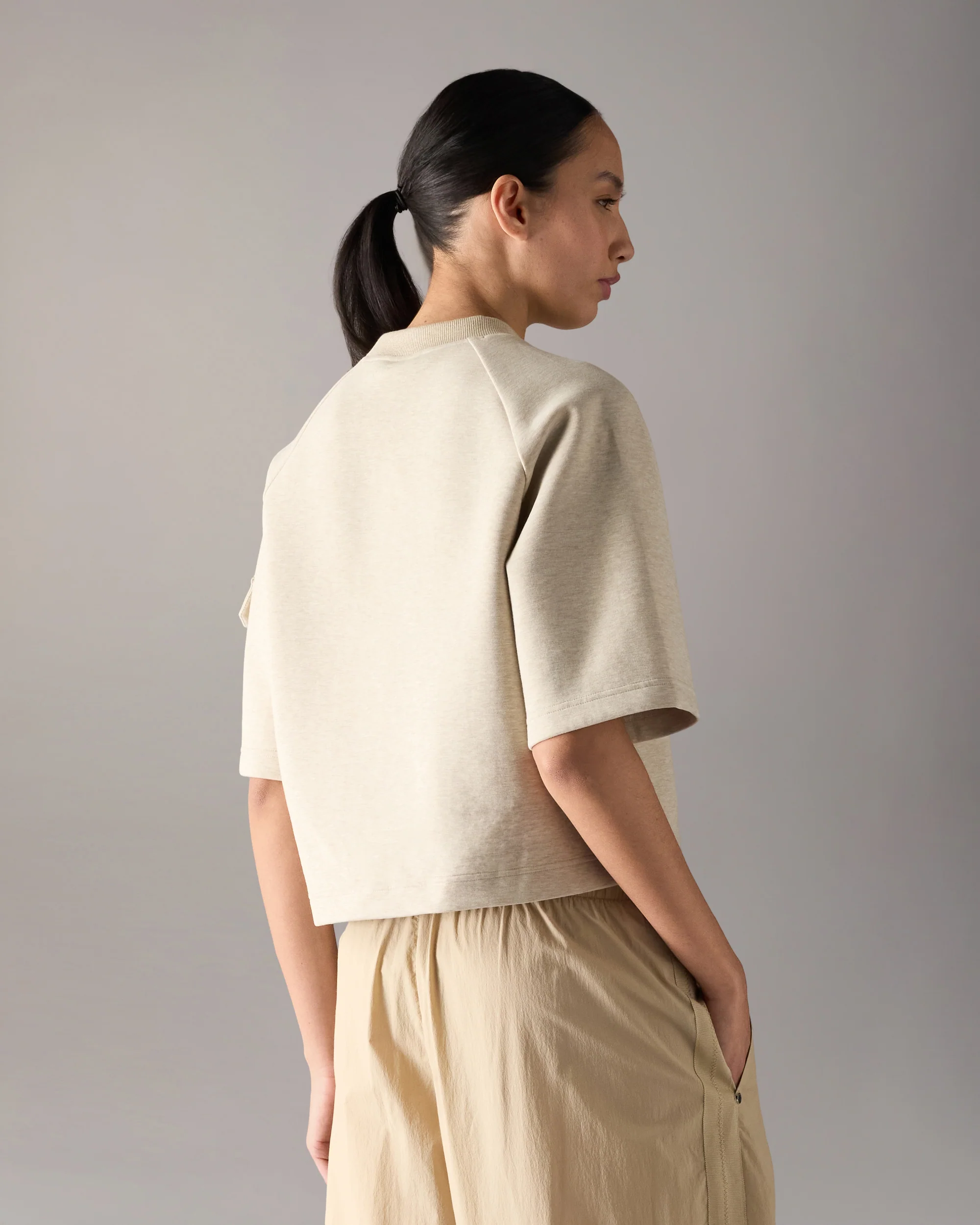 MIXED MEDIA NEOPRENE T-SHIRT-OAT MELANGE - Image 3