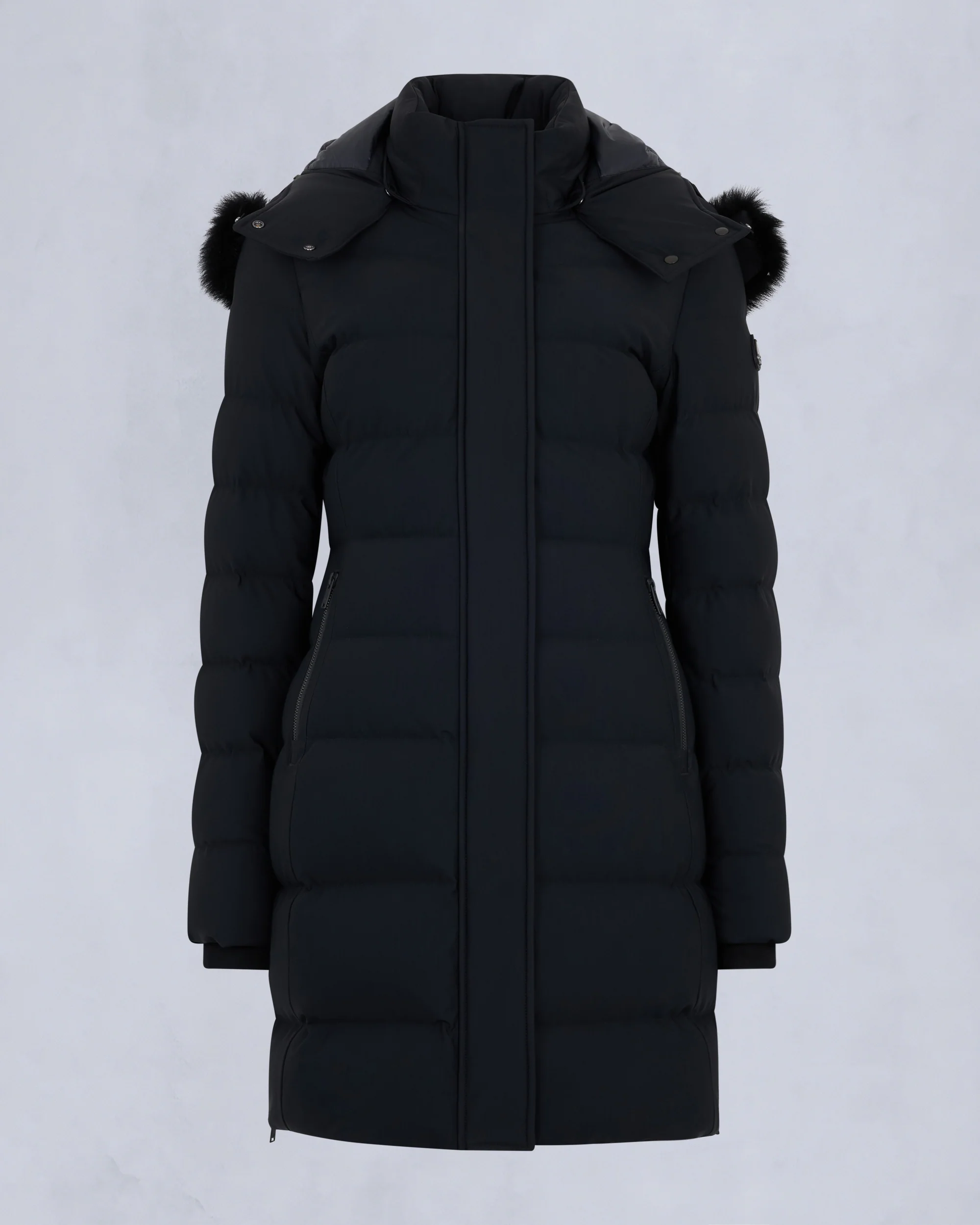 NYLUXE WATERSHED SHEARLING TRIM PARKA-BLACK/BLACK - Image 8