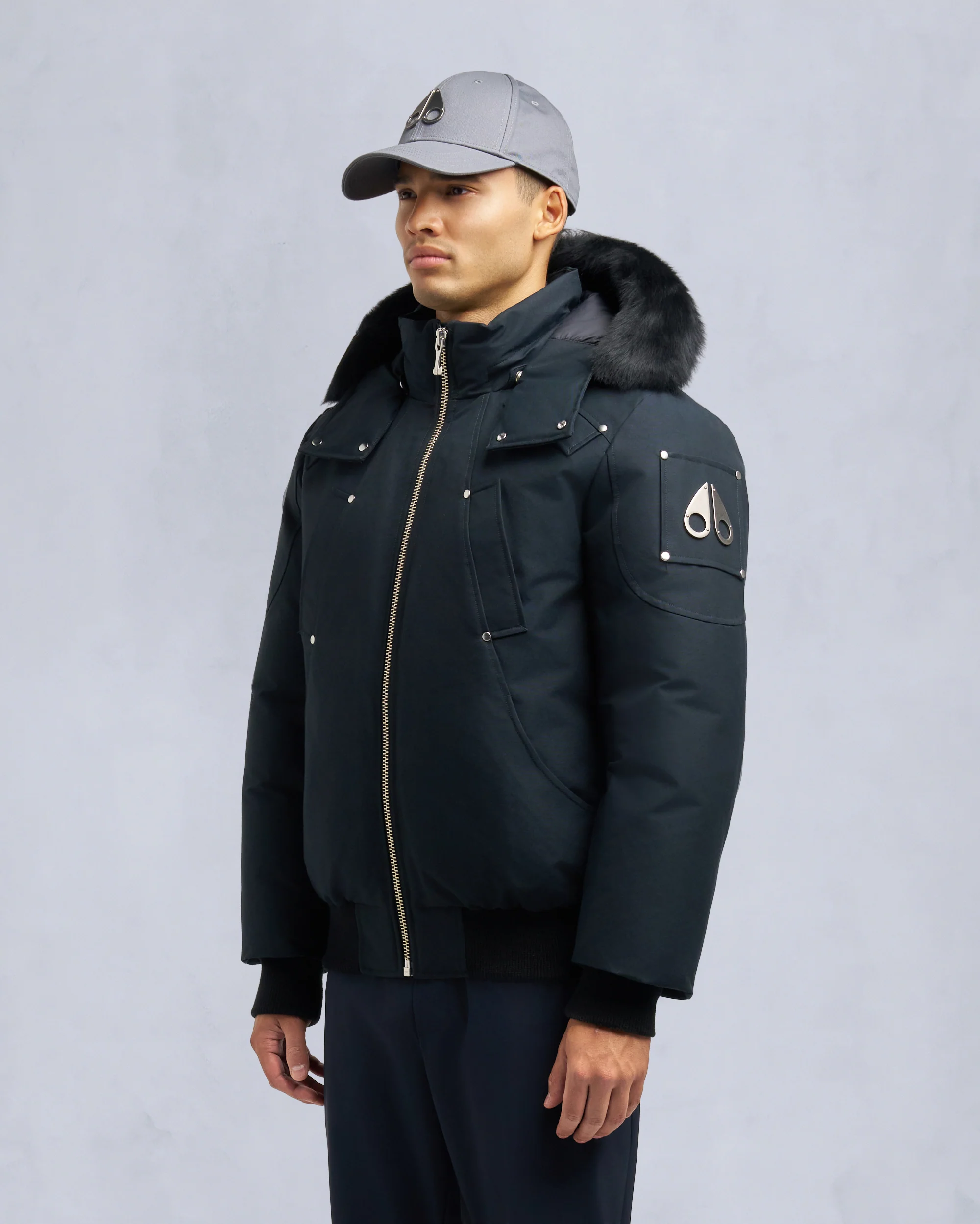 ORIGINAL BALLISTIC SHEARLING TRIM BOMBER JACKET-NAVY/BLACK - Image 2