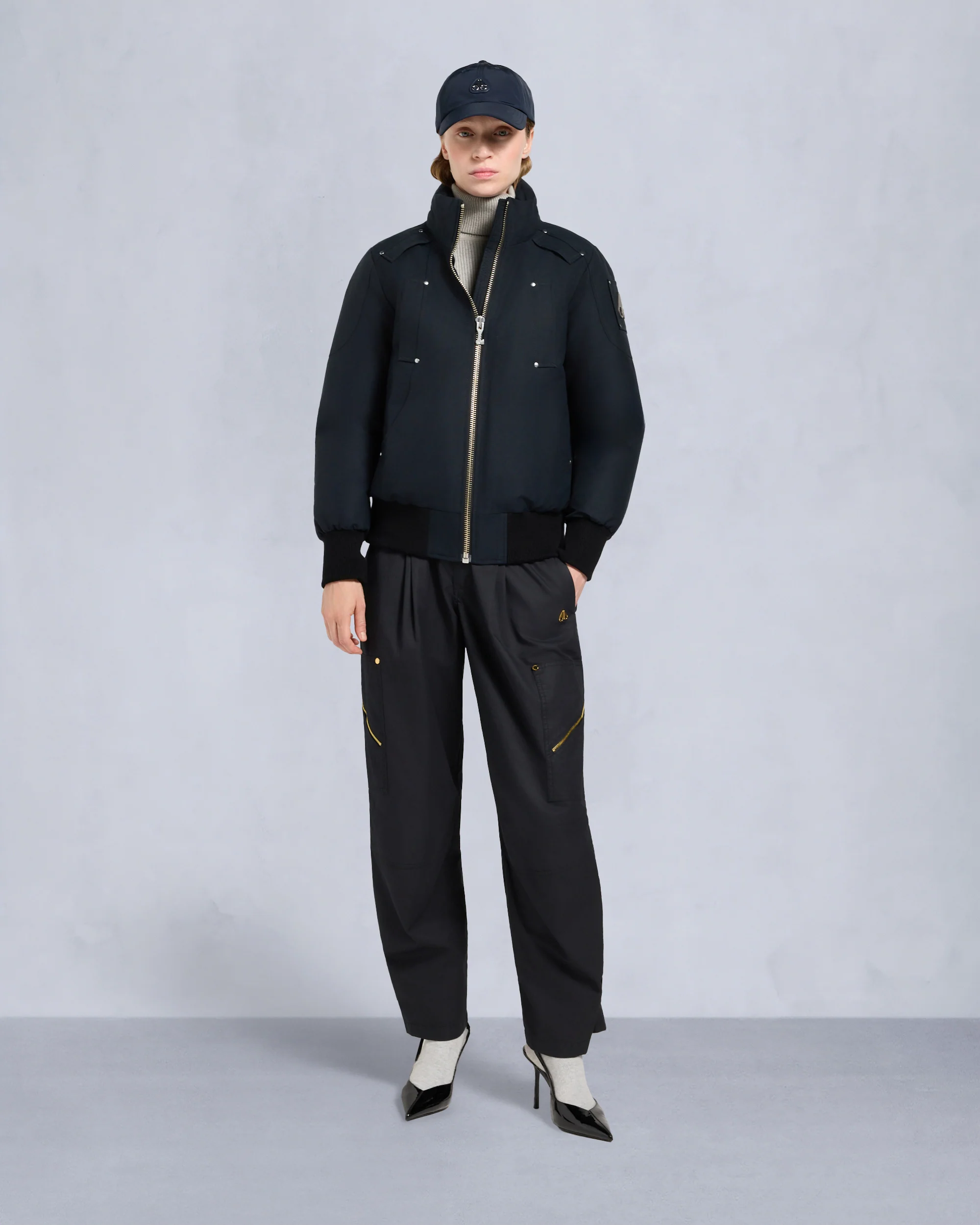 ORIGINAL DEBBIE SHEARLING TRIM BOMBER JACKET-NAVY/NATURAL - Image 6