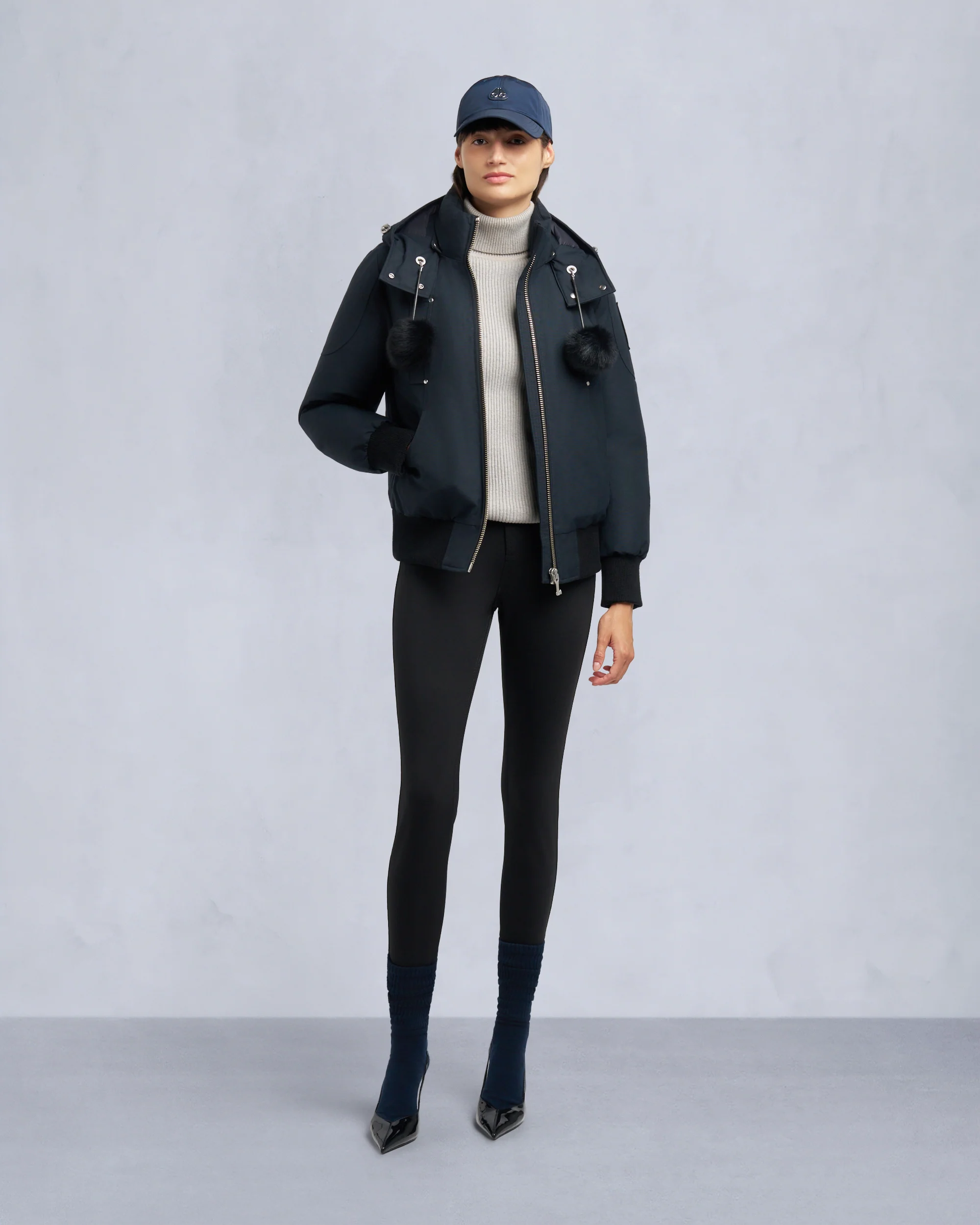 ORIGINAL DEBBIE SHEARLING TRIM BOMBER JACKET-NAVY/BLACK - Image 6