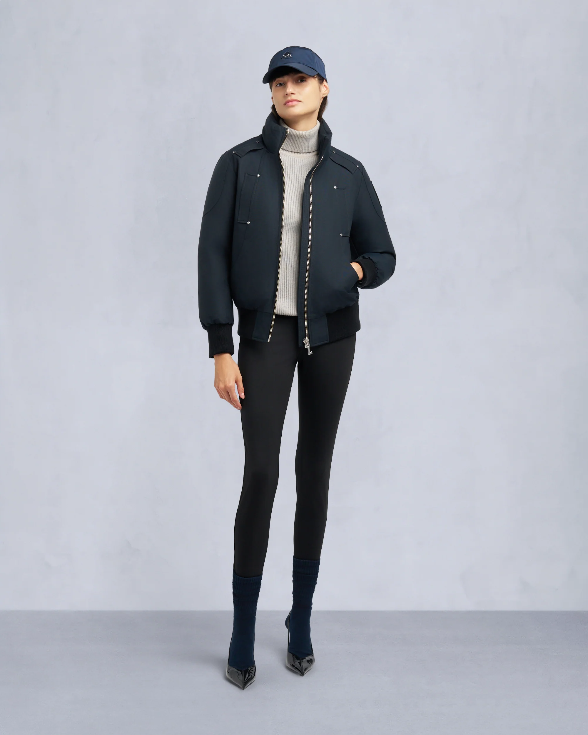 ORIGINAL DEBBIE SHEARLING TRIM BOMBER JACKET-NAVY/BLACK - Image 7