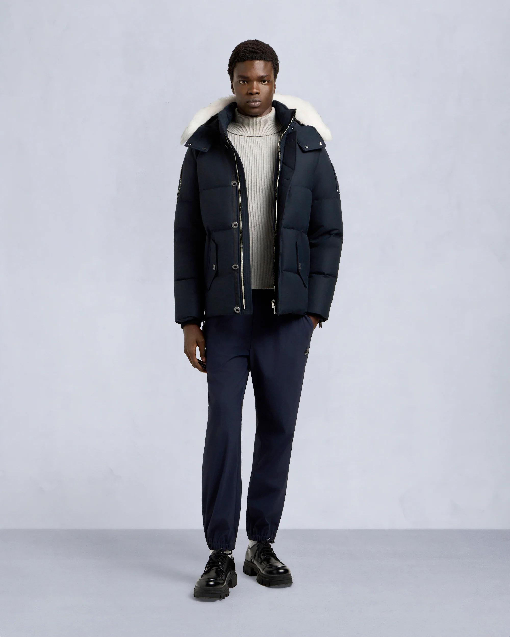 ORIGINAL SHEARLING TRIM 3Q JACKET-NAVY/NATURAL - Image 4
