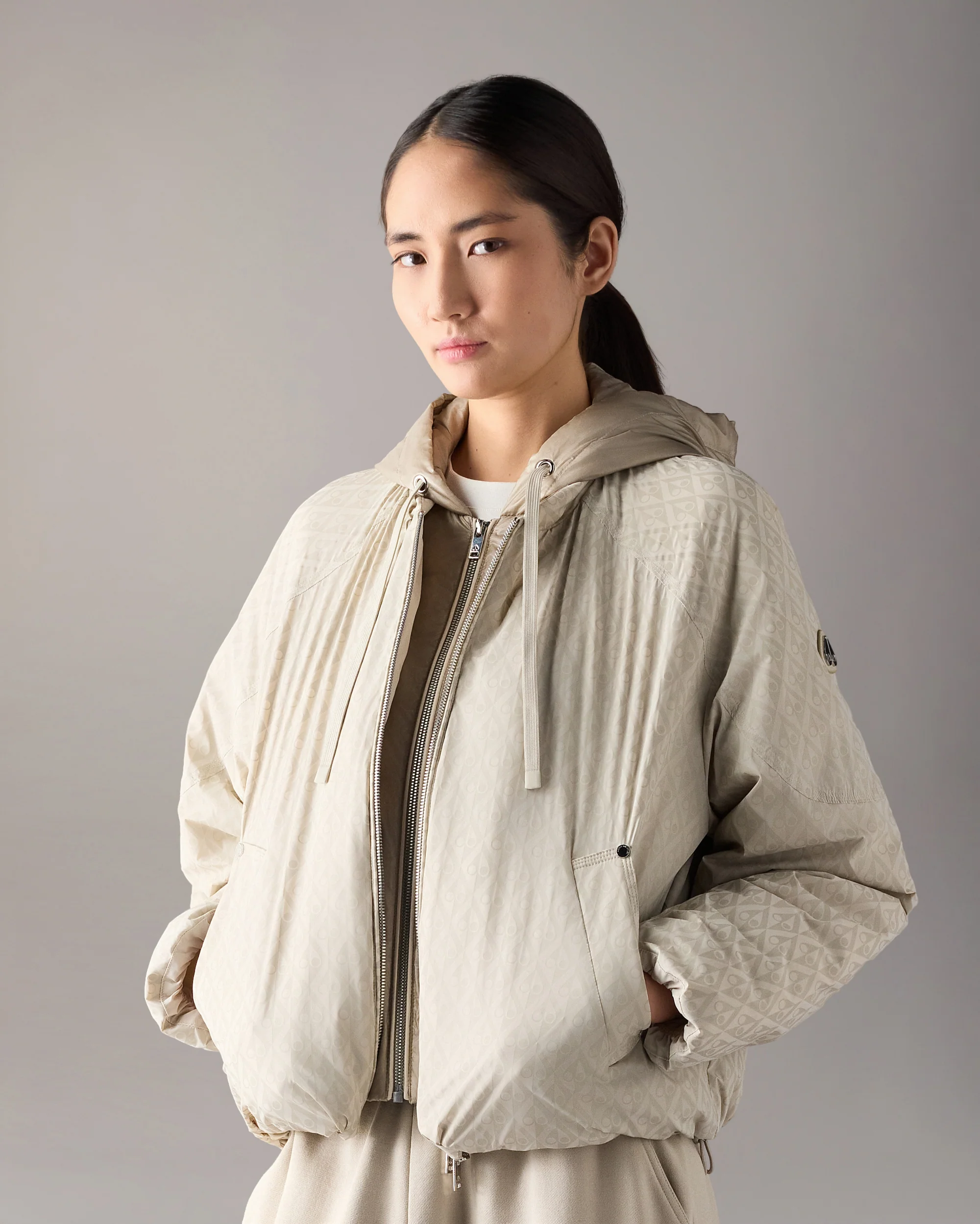 TEGAN DOWN BOMBER JACKET-ALABASTER MONOGRAM/ALABASTER - Image 2